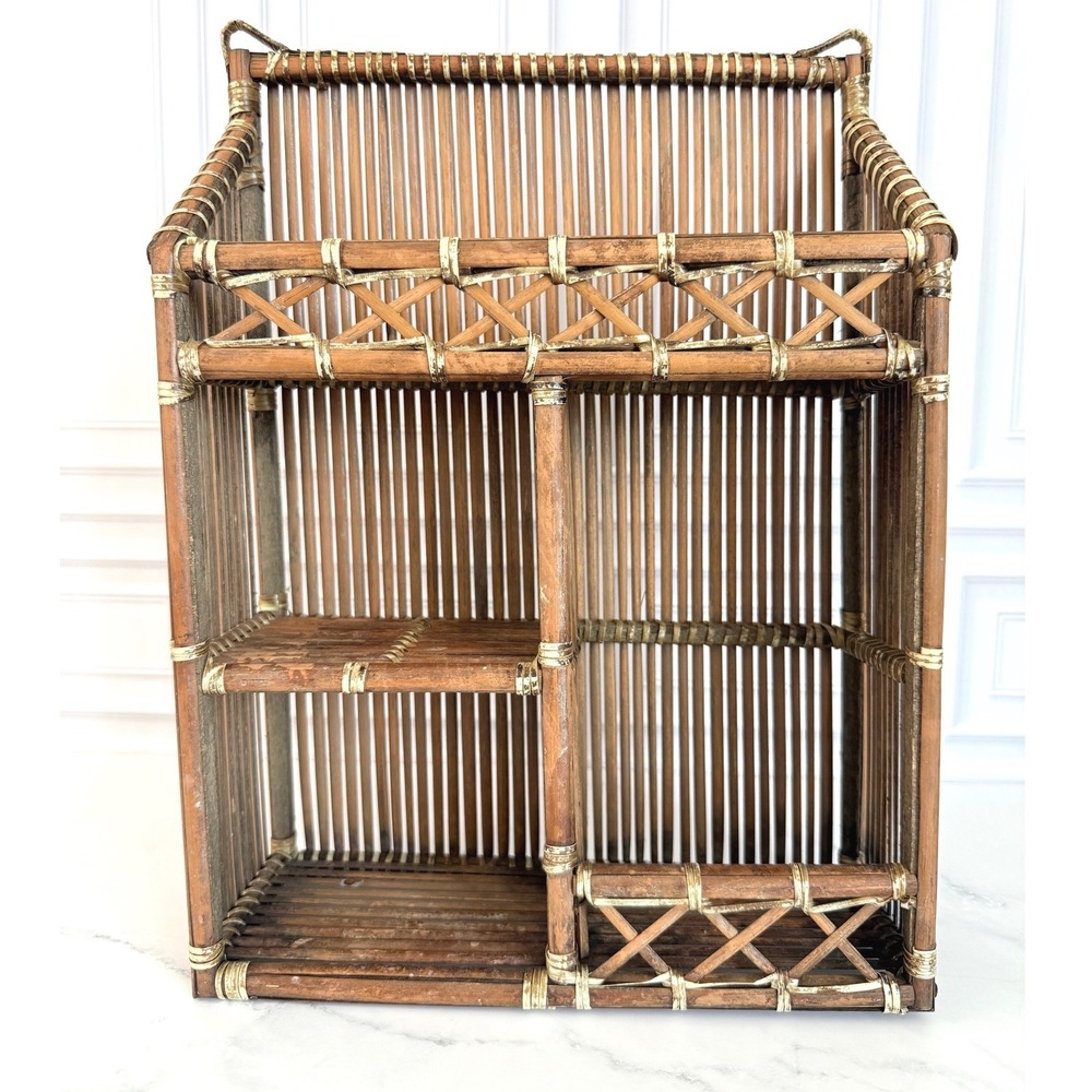 Vintage Bamboo Wall Shelf with Compartments 15" X 11"
